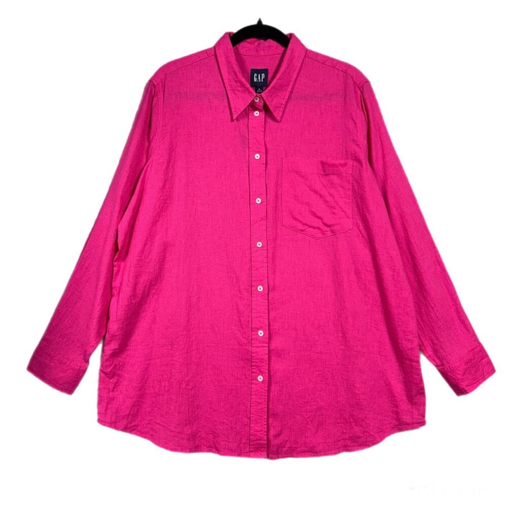 NEW Gap Linen Button Down Long Sleeve Shirt Blouse Sz XL Beetroot